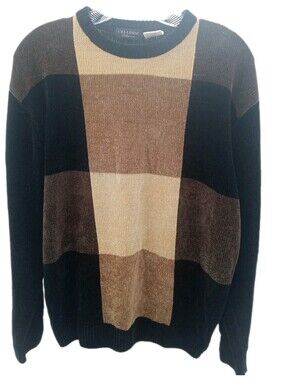 Cellini Collezione Sweater Men's Medium Multicolor Acrylic Check Retro Knit